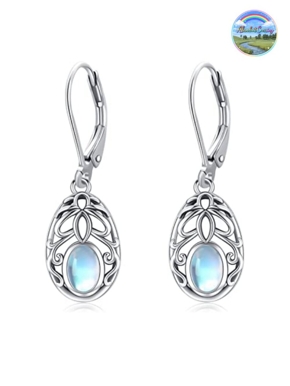 Sterling Silver Moonstone Drop Dangle Earrings Filigree